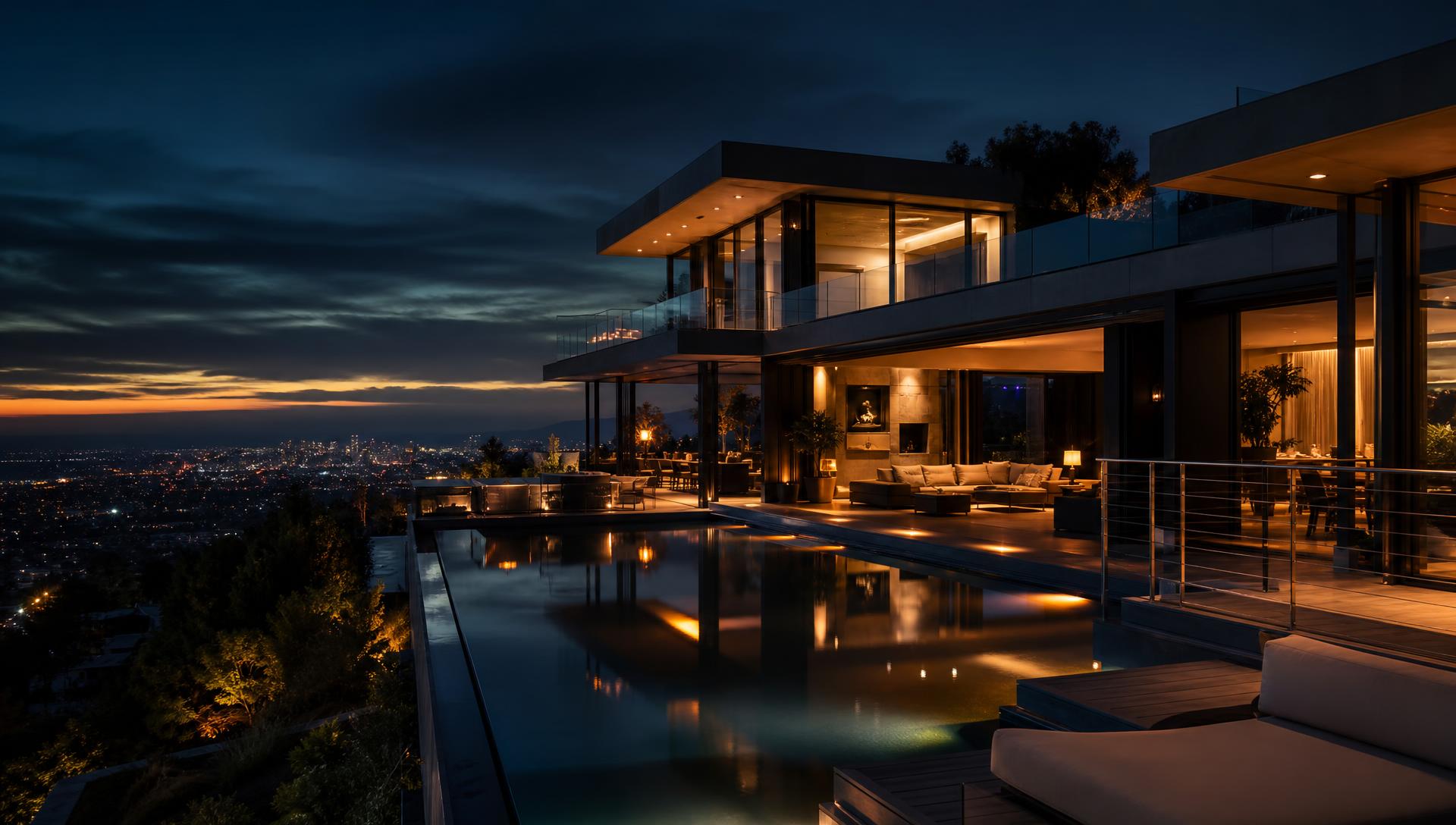 Luxury modern home at twilight