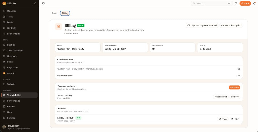 Billing, seats, and invoices in UMe IDX