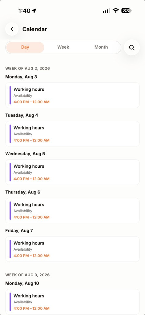 Calendar day view on UMe Agent Mobile